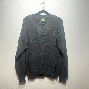 Vintage 90s Cabela's Sweater Mens 2XL Gray Cotton Chunky Knit Ribbed Henley Neck